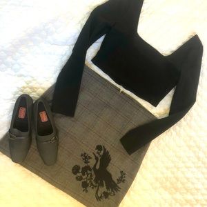 NWOT LOFT CLASSIC GREY PLAID A LINE MINI FULL SKIRT